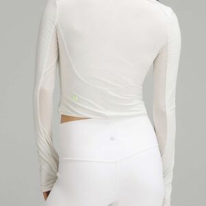 Lululemon Tight-Fit Lined Long Sleeve Cropped Athletic Yoga Top Bone Thumb Hole